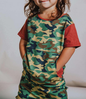 Short Sleeve Peek Pocket Rag - 'Camo' - Maroon Sleeves