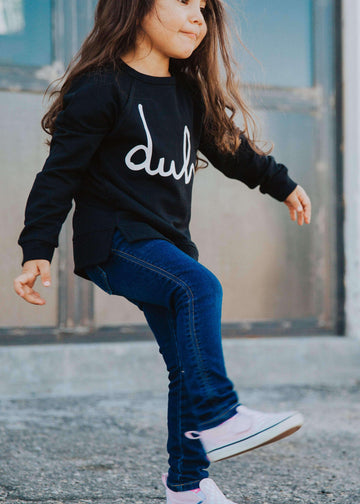 Kids Crewneck Sweatshirt - 'duh' - Black