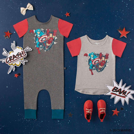 Short Sleeve Rag - 'Captain America & Iron Man' - Marvel Collection from Rags - Charcoal