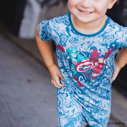 Toddler boy in a Rags Romper - Marvel's Avengers