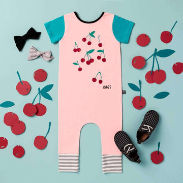 Short Sleeve Rag - 'Cherries' - English Rose