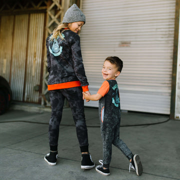 Short Sleeve Peek Pocket Rag Romper - 'Cobra Rags Division' - Phantom Stone Wash