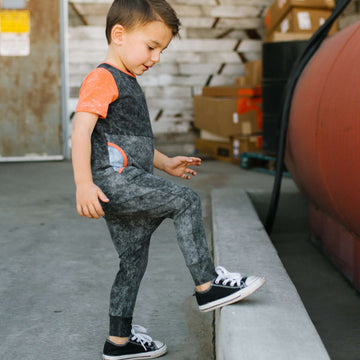 Short Sleeve Peek Pocket Rag Romper - 'Cobra Rags Division' - Phantom Stone Wash
