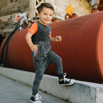 Short Sleeve Peek Pocket Rag Romper - 'Cobra Rags Division' - Phantom Stone Wash