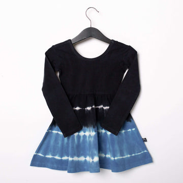 Long Sleeve Swing Dress - 'Regatta Tie Dye' - Black