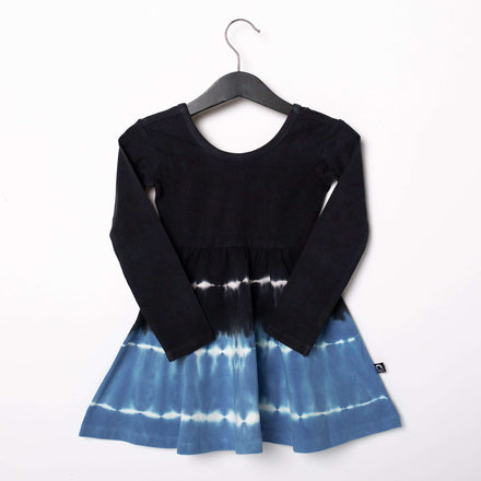 Long Sleeve Swing Dress - 'Regatta Tie Dye' - Black