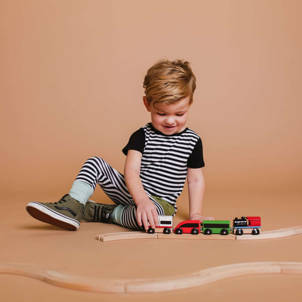 Short Sleeve Hip Pocket Rag - 'Black & White Stripe' - Green Pocket