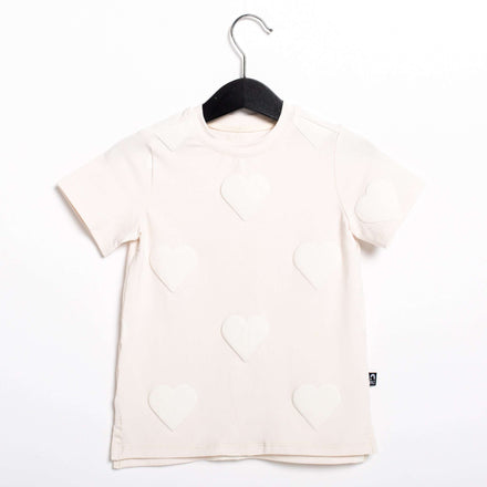 Short Sleeve Kids Tee - 'Puff Print Hearts' - Cream