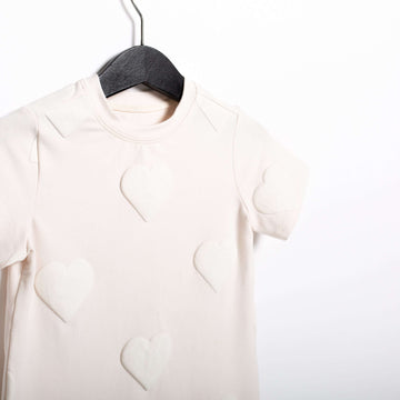 Short Sleeve Kids Tee - 'Puff Print Hearts' - Cream