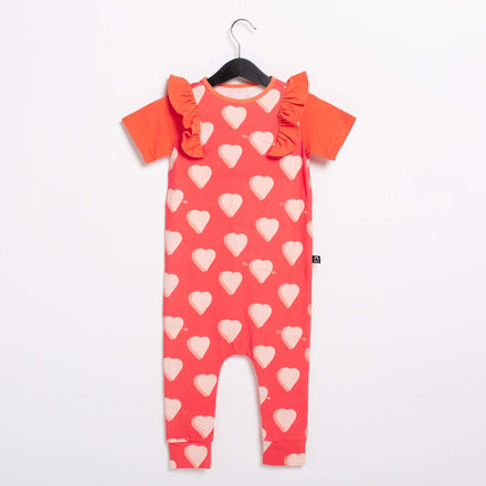 Short Sleeve Ruffle Rag Romper - 'Hearts & Arrows'