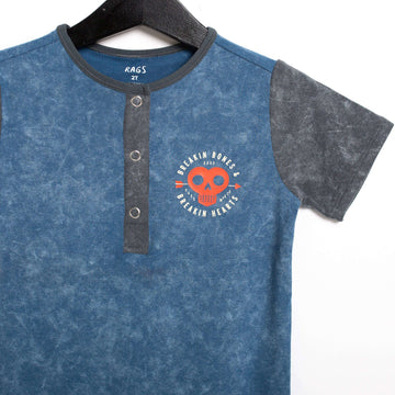 Short Sleeve Henley Rag Romper - 'Breakin Bones' - Washed Stellar