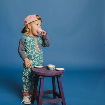 Long Sleeve Henley Rag - 'Doodle Floral' - Deep Jungle