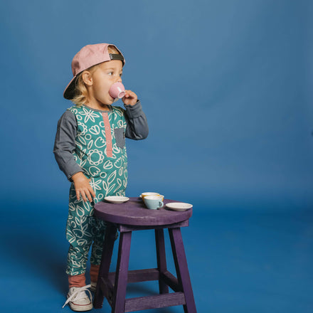 Long Sleeve Henley Rag - 'Doodle Floral' - Deep Jungle