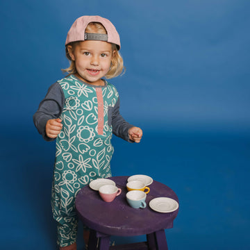 Long Sleeve Henley Rag - 'Doodle Floral' - Deep Jungle