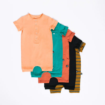 Short Sleeve Henley Short Essentials Rag Romper - 'Rag in Multiple Colors' - Spring
