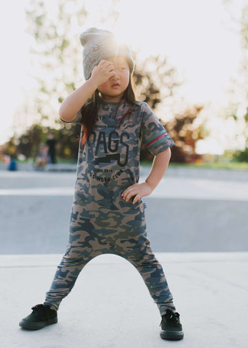 Retro Short Sleeve Rag Romper - 'RAGS Lightning Fast' - Camo