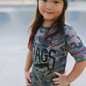 Retro Short Sleeve Rag Romper - 'RAGS Lightning Fast' - Camo