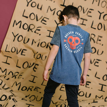 Short Sleeve Henley Rounded Kids Tee - 'Breakin Bones' - Washed Stellar