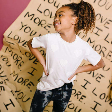 Short Sleeve Kids Tee - 'Puff Print Hearts' - Cream