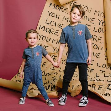 Short Sleeve Henley Rounded Kids Tee - 'Breakin Bones' - Washed Stellar