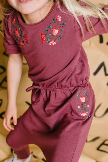 Puff Sleeve Gather Waist Rag Romper - 'Floral Embroidery' - Roan Rouge