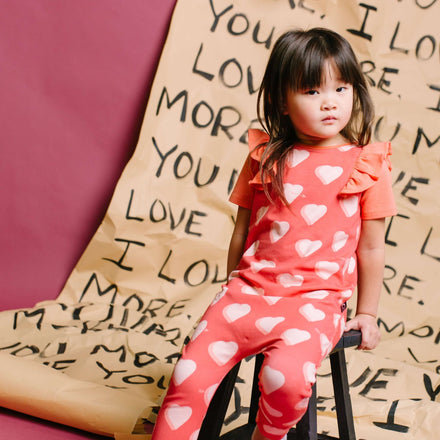 Short Sleeve Ruffle Rag Romper - 'Hearts & Arrows'