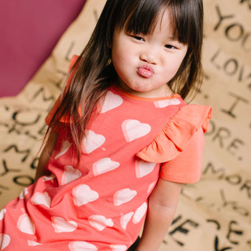 Short Sleeve Ruffle Rag Romper - 'Hearts & Arrows'