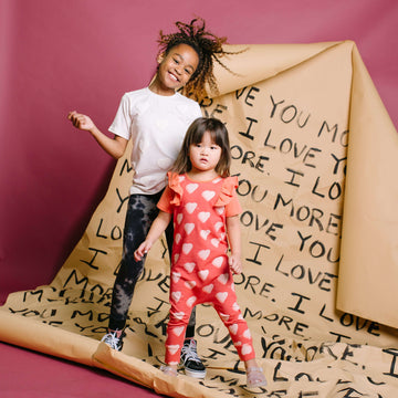 Short Sleeve Kids Tee - 'Puff Print Hearts' - Cream