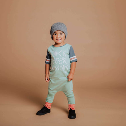 Retro Short Sleeve Rag - 'Rock Paper Scissors' - Granite Green