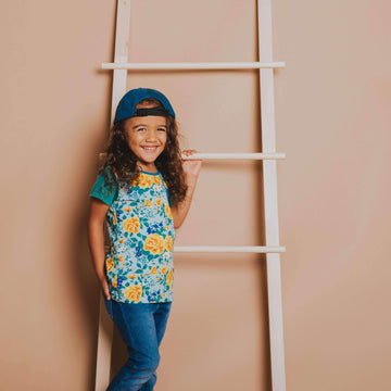 Kids OG Style Tee - 'Rose Floral' - Cameo Blue