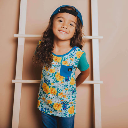 Kids OG Style Tee - 'Rose Floral' - Cameo Blue