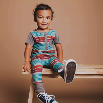 Short Sleeve Henley Rag - 'Fall Sunrise Stripe'