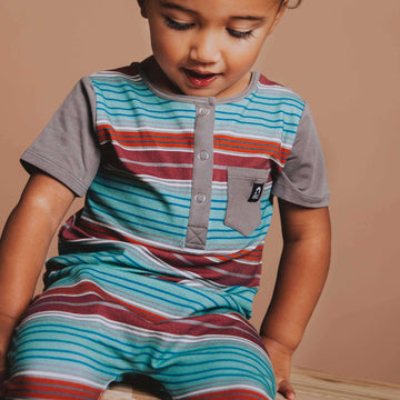 Short Sleeve Henley Rag - 'Fall Sunrise Stripe'