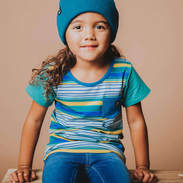 Kids OG Style Tee - 'Southwestern Stripe' - Jungle Green