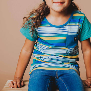 Kids OG Style Tee - 'Southwestern Stripe' - Jungle Green