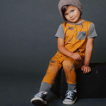 Short Sleeve Henley Rag - 'Dino' - Mustard