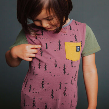 Short Sleeve Pocket Rag - 'Little Forest Print' - Purple