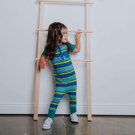 Short Sleeve Henley Rag - 'Southwestern Stripe' - Jungle Green