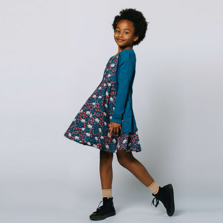 Short Sleeve Swing Dress - 'Hanging Daisies Floral'