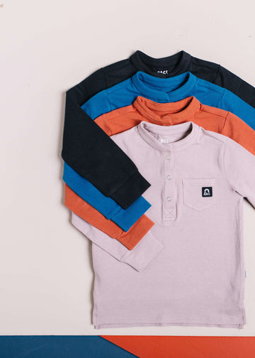 Long Sleeve Henley Pocket Kids Essentials Tee - 'Kids Tee in Multiple Colors'