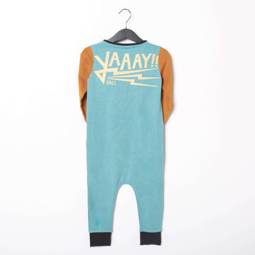 Long Sleeve Kangaroo Pocket Rag Romper - 'Yaaay!!' - Reef Waters