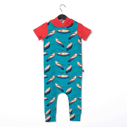 Short Sleeve Hooded Rag Romper - 'Canoes'