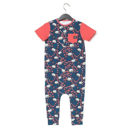Short Sleeve Henley Pocket Rag Romper - 'Hanging Daisies Floral'