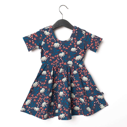 Short Sleeve Swing Dress - 'Hanging Daisies Floral'