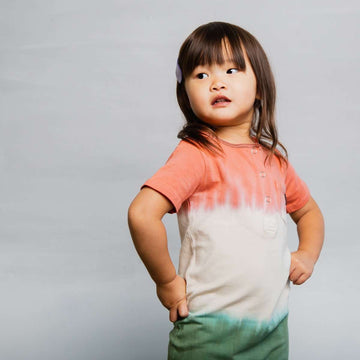 Short Sleeve Henley Rag - 'Dip Dye' - Multicolor
