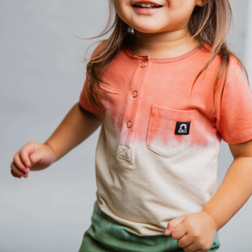 Short Sleeve Henley Rag - 'Dip Dye' - Multicolor