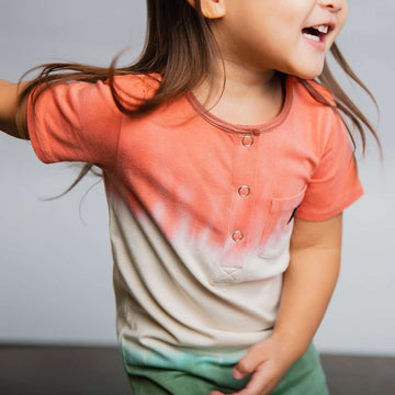Short Sleeve Henley Rag - 'Dip Dye' - Multicolor