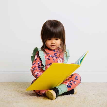 Long Sleeve Ruffle Rag - 'Small Rose Floral' - Persimmon