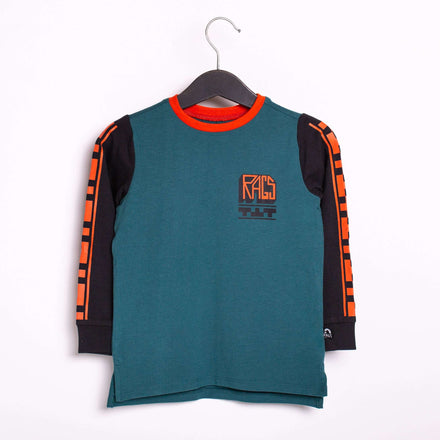 Long Sleeve Kids Tee - 'Checkered Rags' - Mediterranean Teal