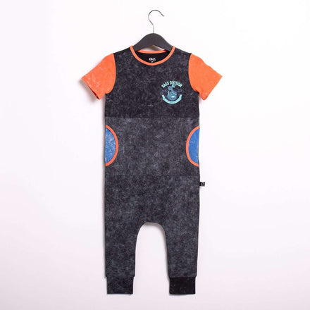 Short Sleeve Peek Pocket Rag Romper - 'Cobra Rags Division' - Phantom Stone Wash